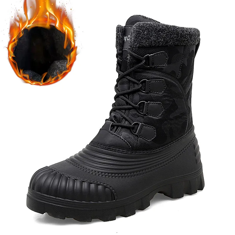 

2021 Winter Men Boots Fashion Warm Plush High Top Waterproof Walking Boots Outdoor Non Slip Lightweight Hiking Boots Big Size 47