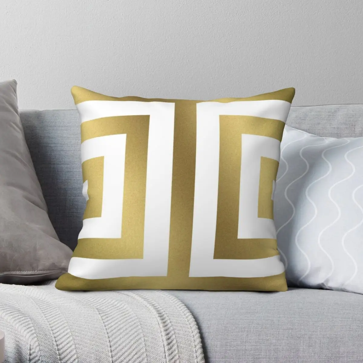 

Gold Greek Stripes Square Pillowcase Polyester Linen Velvet Pattern Zip Decor Pillow Case Sofa Cushion Case 18"