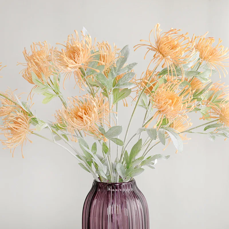 

3 Heads Tufted Chrysanthemum long branch plastic artificial Flowers for Wedding decoration flores artificiales