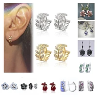 fashion milangirl leaf shape rhinestone wrap around hoop earrings for women crystal small rose earrings jewelry