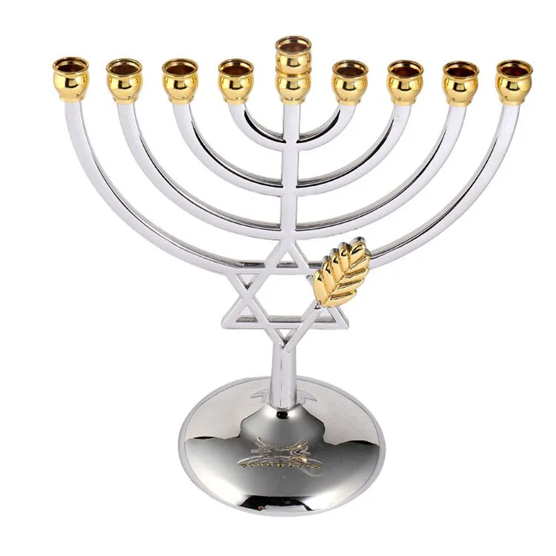 BRTAGG Menorah de Hanukkah, Menor&aacute;, candelabro juda&iacute;smo de 9 ramas, estrella de David, 17 cm, plateado-3