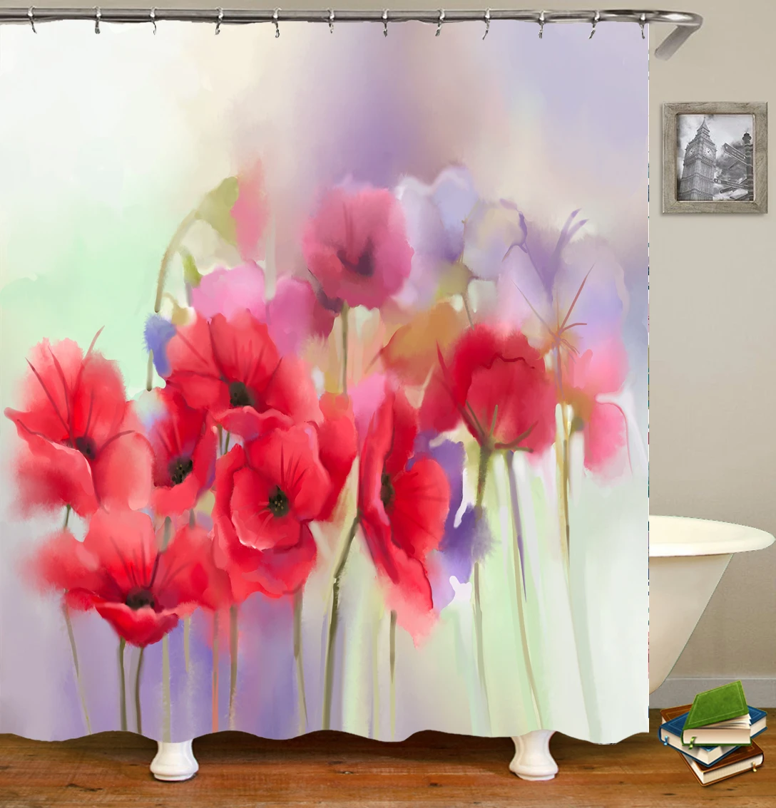 Занавеска для душа с изображением лаванды 12 крючков|Шторы душа| |