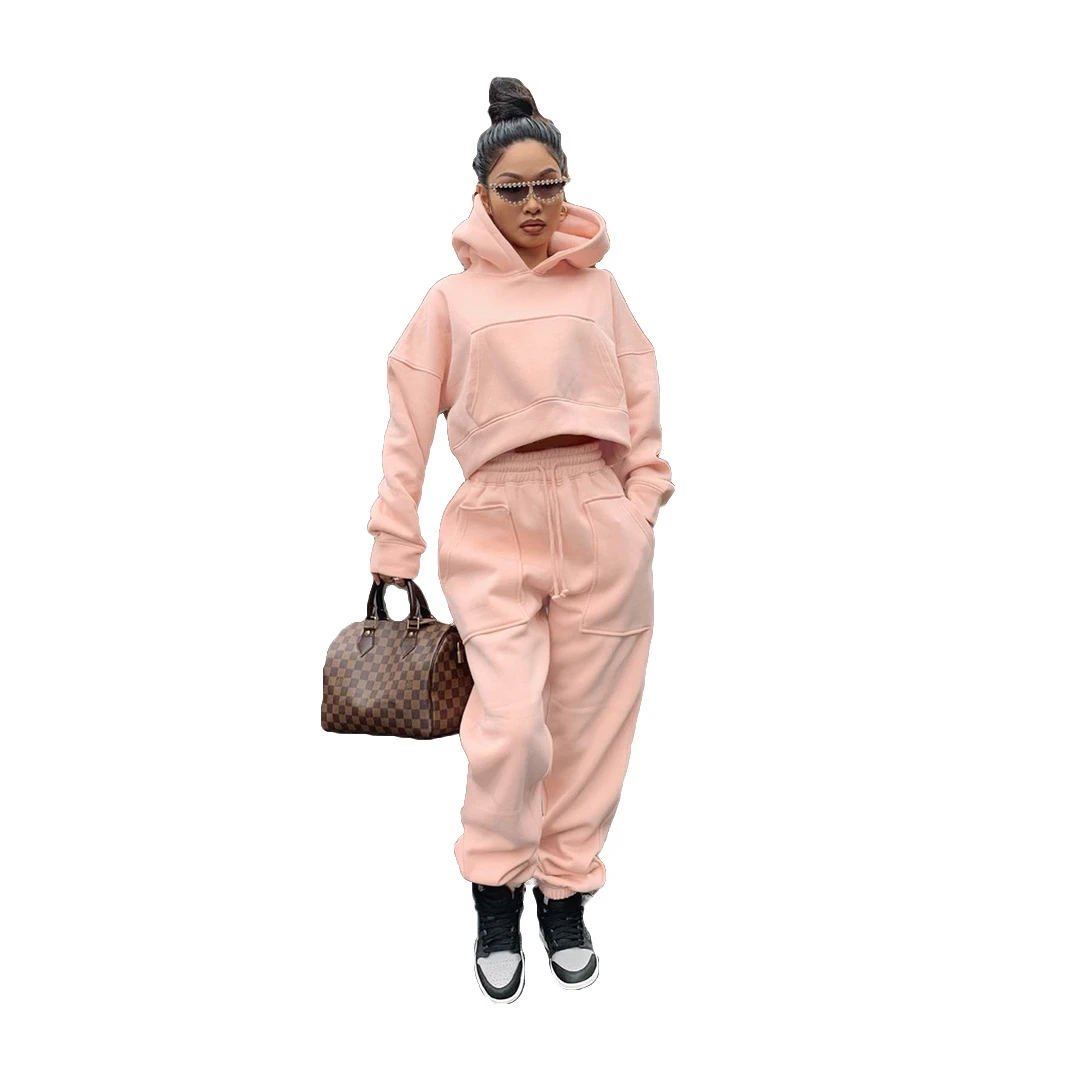

Zoctuo Outfit Set Plus Size Women Two Piece Set Tracksuit Long Sleeve Short Hoodies Top Pockets Pants Fashion Casual Tracksuit