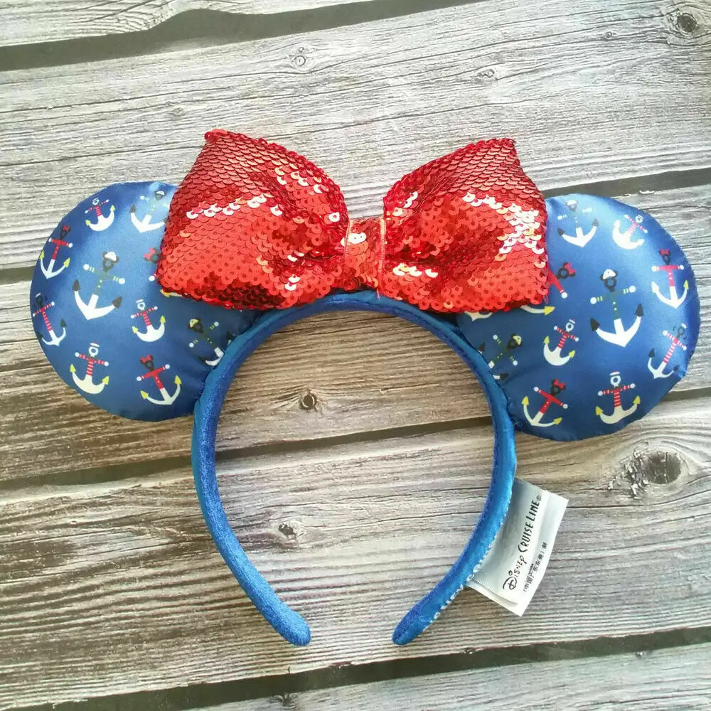 Новая повязка на голову с изображением иероглифа якоря красного цвета блестками