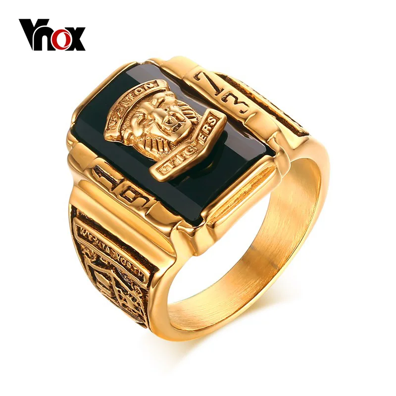 Vnox Для мужчин рок панк кольцо золото цвет большой черный камень cz Jewelry Прохладный