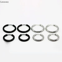 leosoxs 2 piece hot selling explosion earrings round earrings stainless steel jewelry steel black