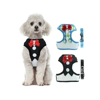 adjustable cat dog harness nylon vest with leash bowknot bowtie suit tuxedo cat harness leash set for cats puppy