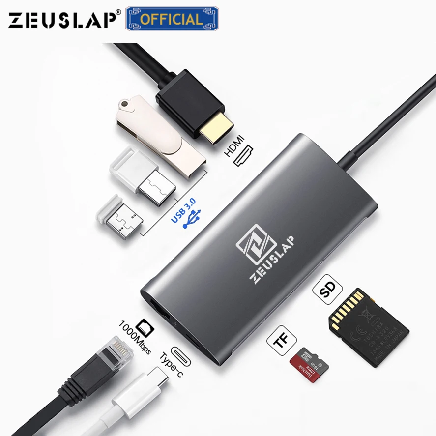 ZEUSLAP USB 3 0 концентратор C к HDMI RJ45 Thunderbolt адаптер для MacBook Samsung Galaxy S9 Huawei Mate 10 P20 Pro Type