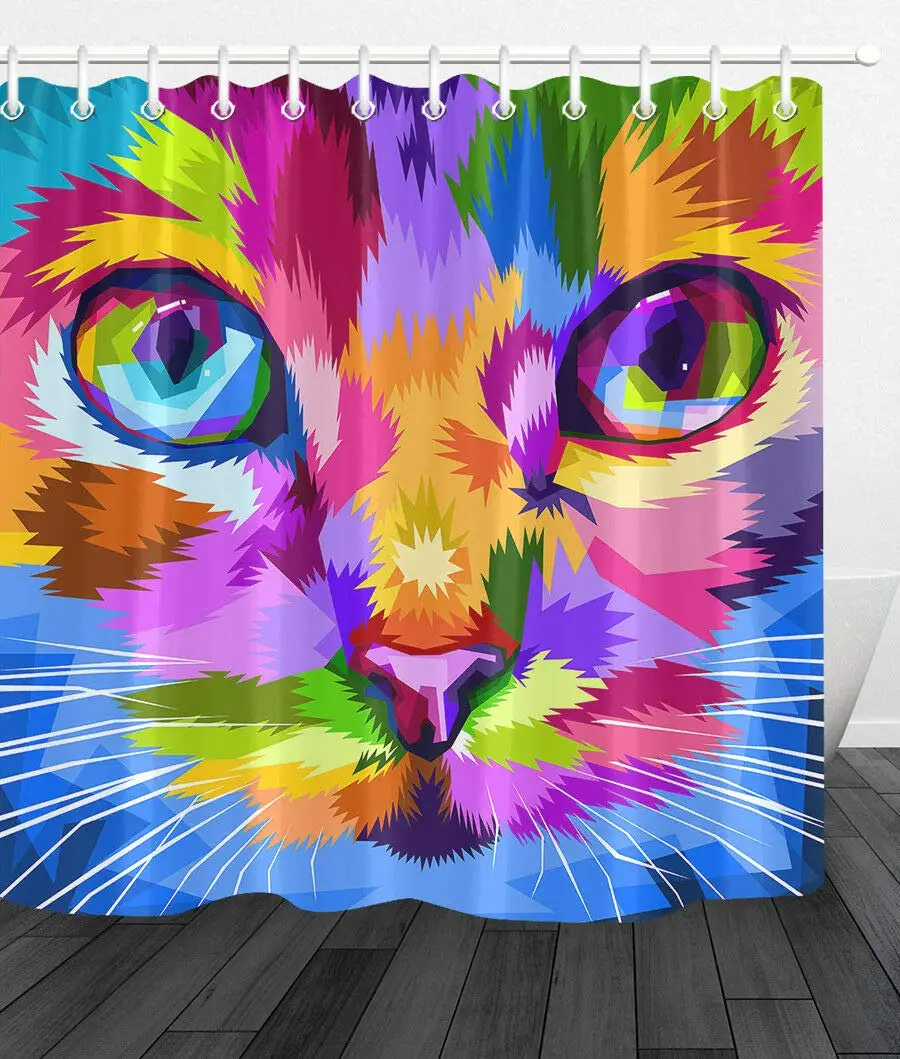 

Bathroom Waterproof Fabric Shower Curtain Set Cute Cat Colorful Big Eyes 3D High-Definition Printing Does Not Fade 12 Shower