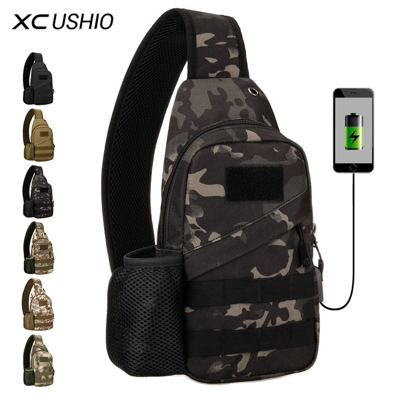 Нагрудная сумка XC USHIO с USB военная тактическая на плечо уличный рюкзак для