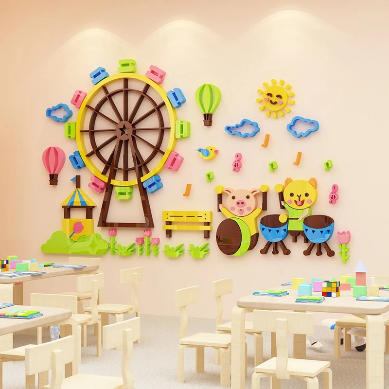Мультяшные настенные наклейки 3d для детского сада настенное украшение рамка