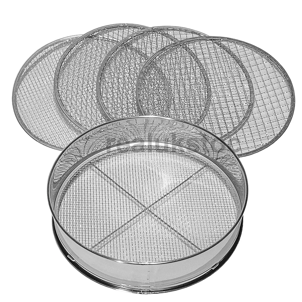 

5pcs Tainless Steel Aperture Lab Standard Sifters Shakers Soil Sieve Analysis Test Sieve Garden Riddle Sieve Mesh 3/5/8/10/12mm