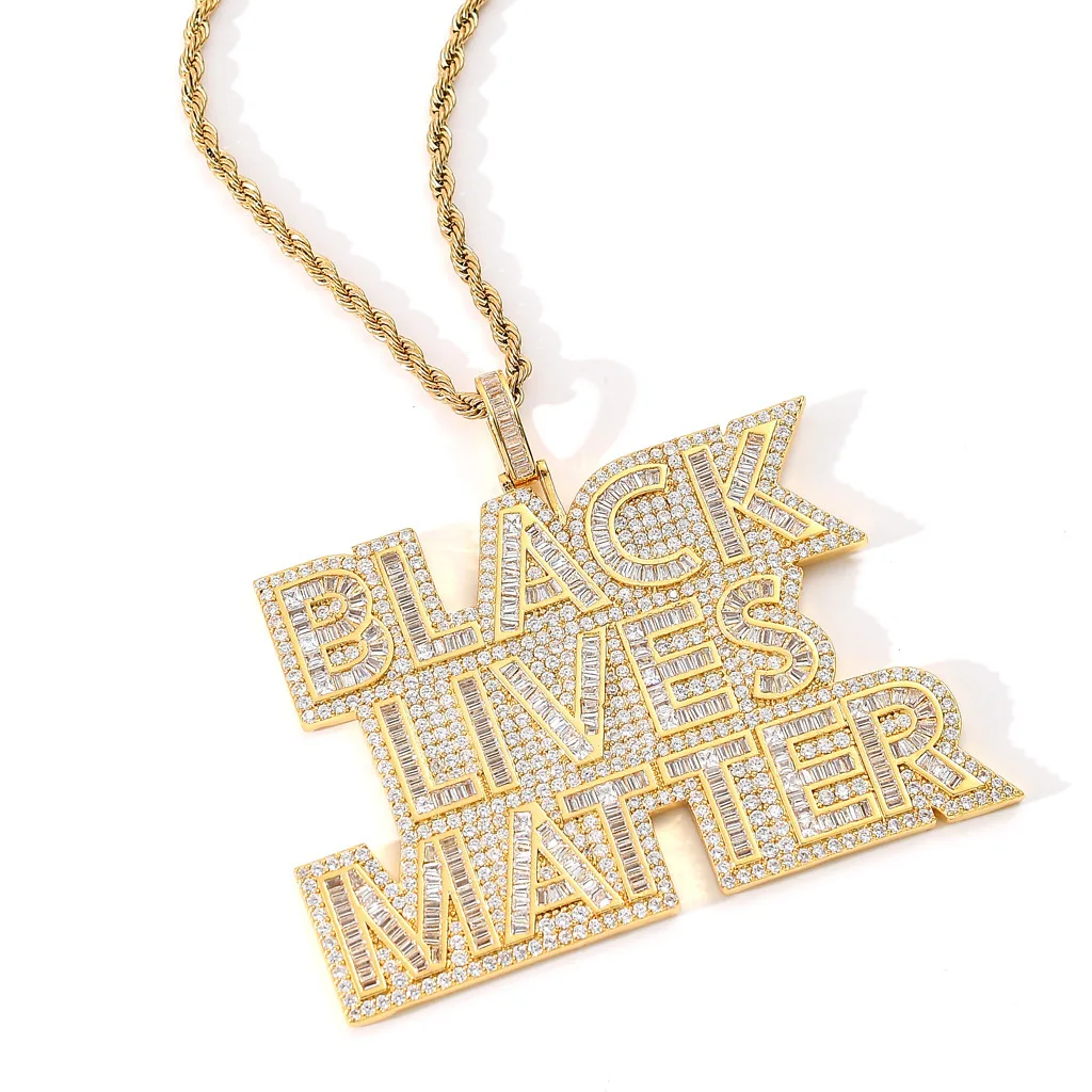 

New black lives letter slogan Pendant with terraced zircon hip hop Necklace mens hip hop jewelry