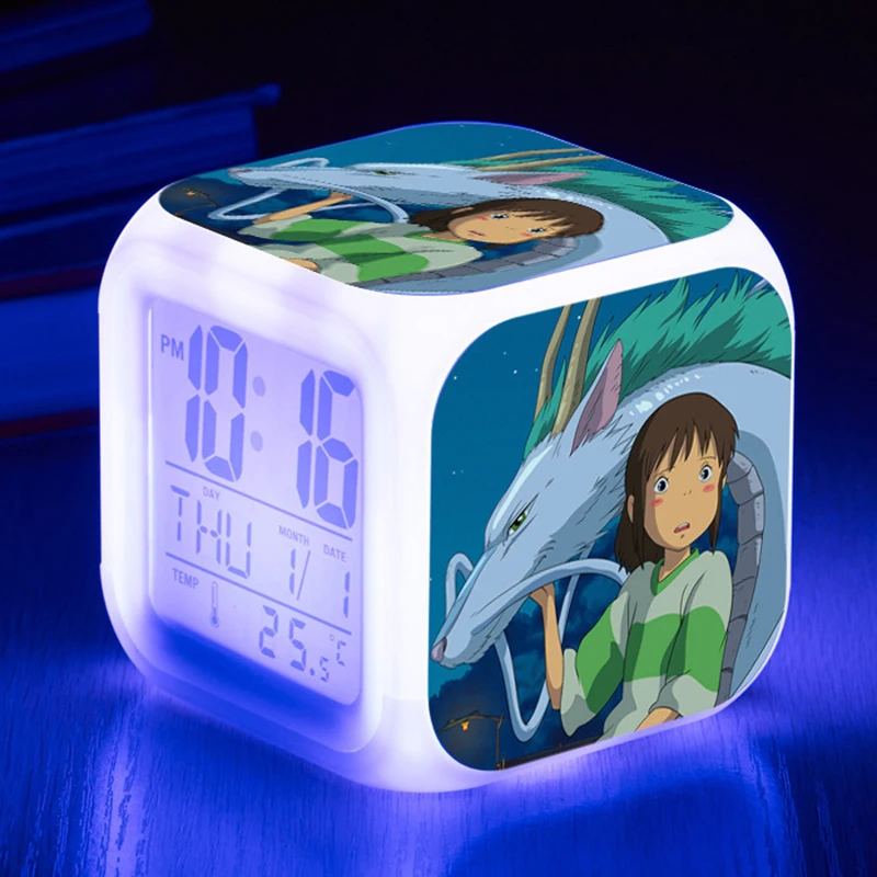 

Spirited Away Toys LED Touch Multi-function Cartoon Alarm Clock Seven Color Night Watch Led Clock Fans Girlfriend Children Gift