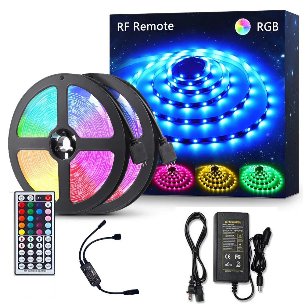 Светодиодная лента RGB 5050 SMD 2835 гибкая лента светодиод RGB 5 м 10 м 15 М лента диод DC 12 В+ пульт дистанционного управления+ адаптер