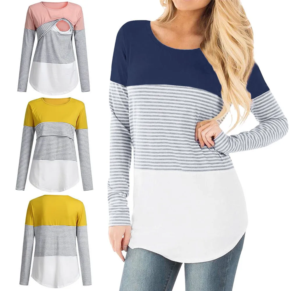 Топ для кормящих матерей рубашка грудного вскармливания полосатый стежок с