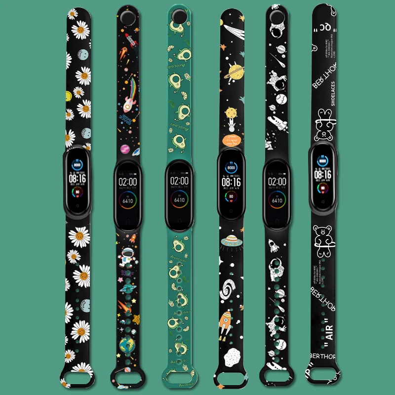 Fashion Soft cartoon strap of Xiaomi Mi Band 5 4 3 6 Strap For miband 5 band 3 Smart Watch mi band 4 Silicone Bracelet Wristband
