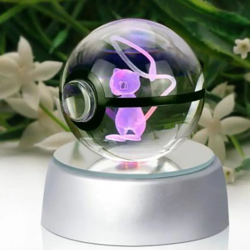 Диаметр 5 см Mewtwo стеклянная настольная лампа Pokemon, карманная Светодиодная настольная лампа Monster Mewtwo 3d светодиодный ночной Светильник - Цвет абажура: Crystal diameter 5cm