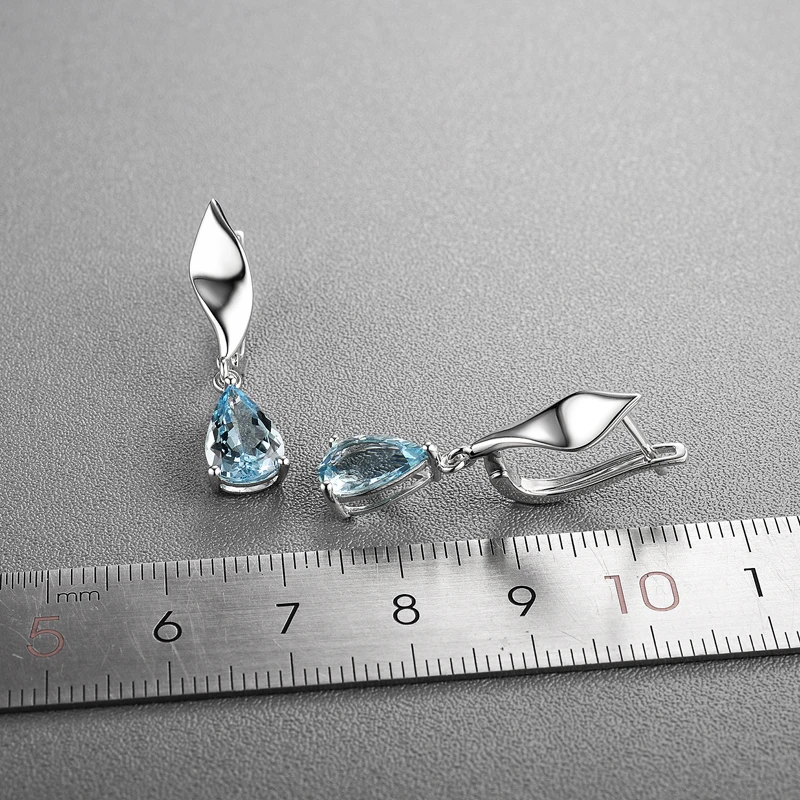 Серьги ручной работы из натурального голубого аквамарина серьги с застежкой 14 К