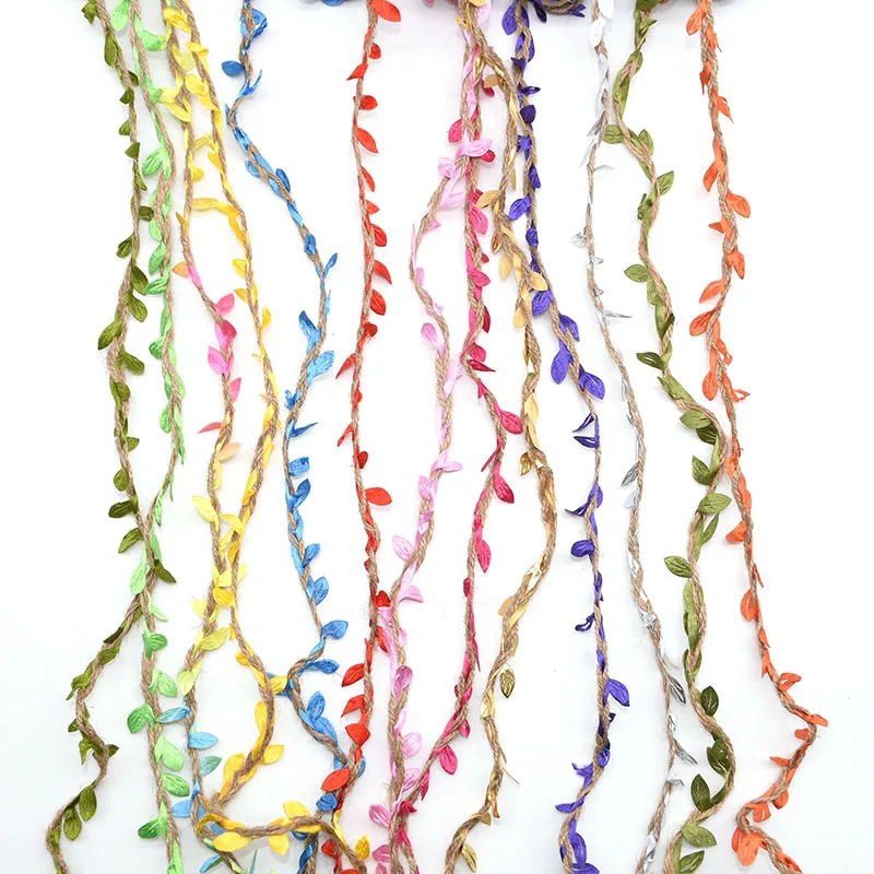 

2/5/10m Simulation Green Leaves Weave Hemp Rattan Rope for Wedding Birthday Party DIY Crafts Gifts Bouquet Packaging Accessories