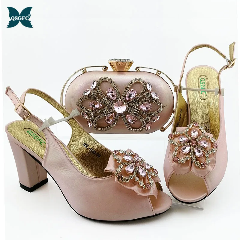 Розовый цвет новейший итальянский дизайн комплект из обуви и сумки высокое