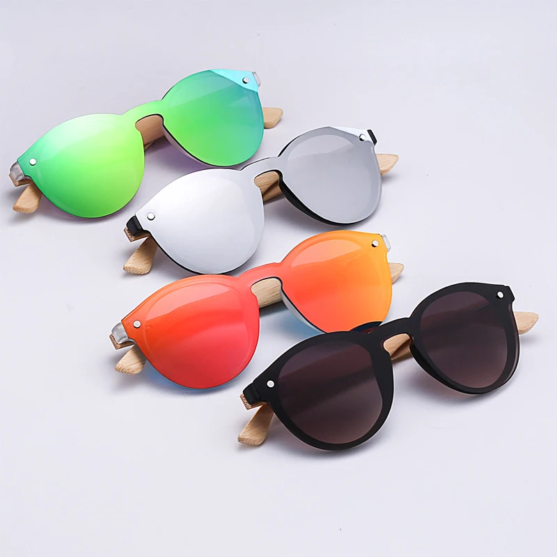 

Frameless Colorful Bamboo Wood Sunglasses Women Color Film Round Dark Glasses Fashion Retro Glasses For Men 2021 Summer