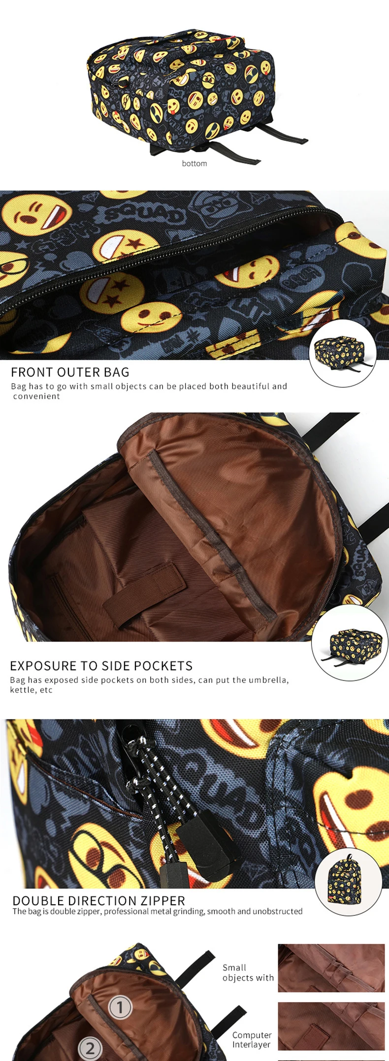 Напечатанный рюкзак с эмоджи bookbag колледж ветер женская сумка на плечо спортивная сумка для отдыха Новая Большая емкость женский рюкзак Горячая