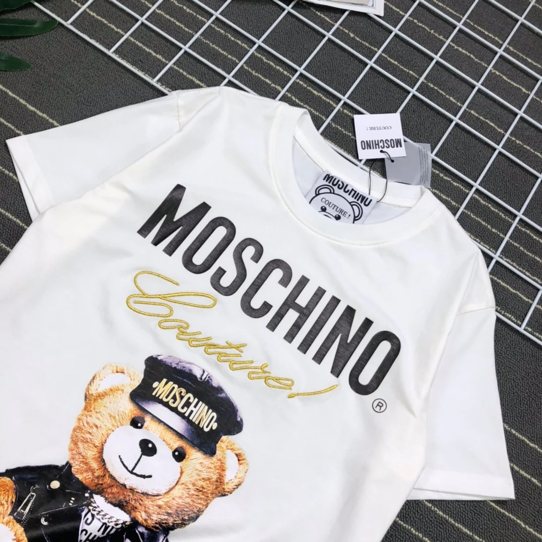 Модные высококачественные футболки Moschino из 100% хлопка топы унисекс с золотой