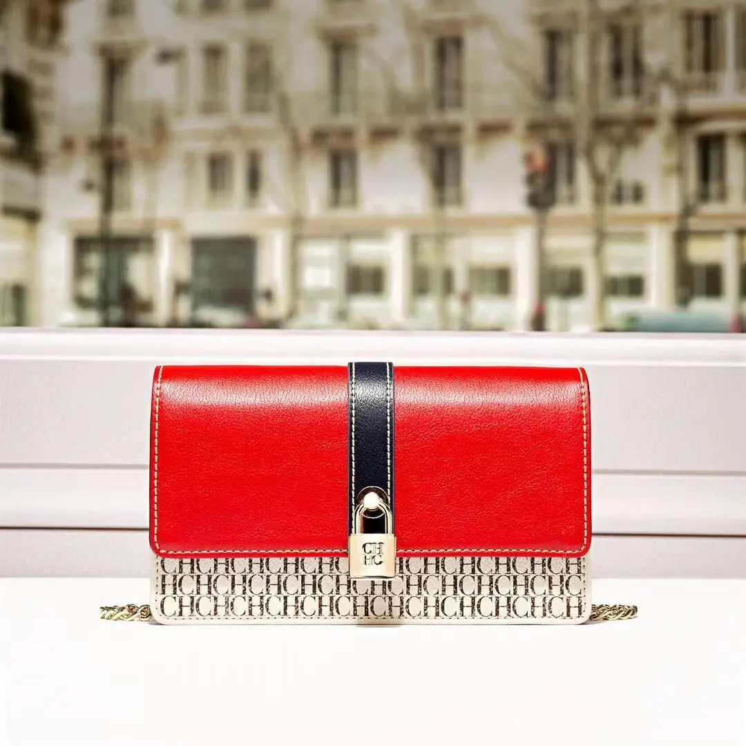 

Genuine Leather Classic CH Letter Print Women Flap Chain Bag Lock Envelope Small Crossbody Bags Ladies Fashionable Purses Brand