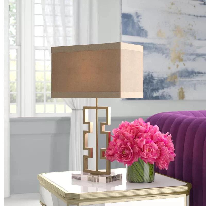 

French minimalist creative hardware table lamp American designer model room living room bedroom bedside decorative table lamp