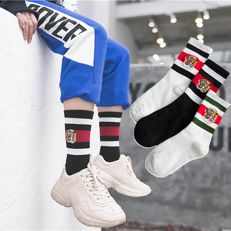 1 пара осенне зимние новые брендовые японские хлопковые носки с вышивкой тигра