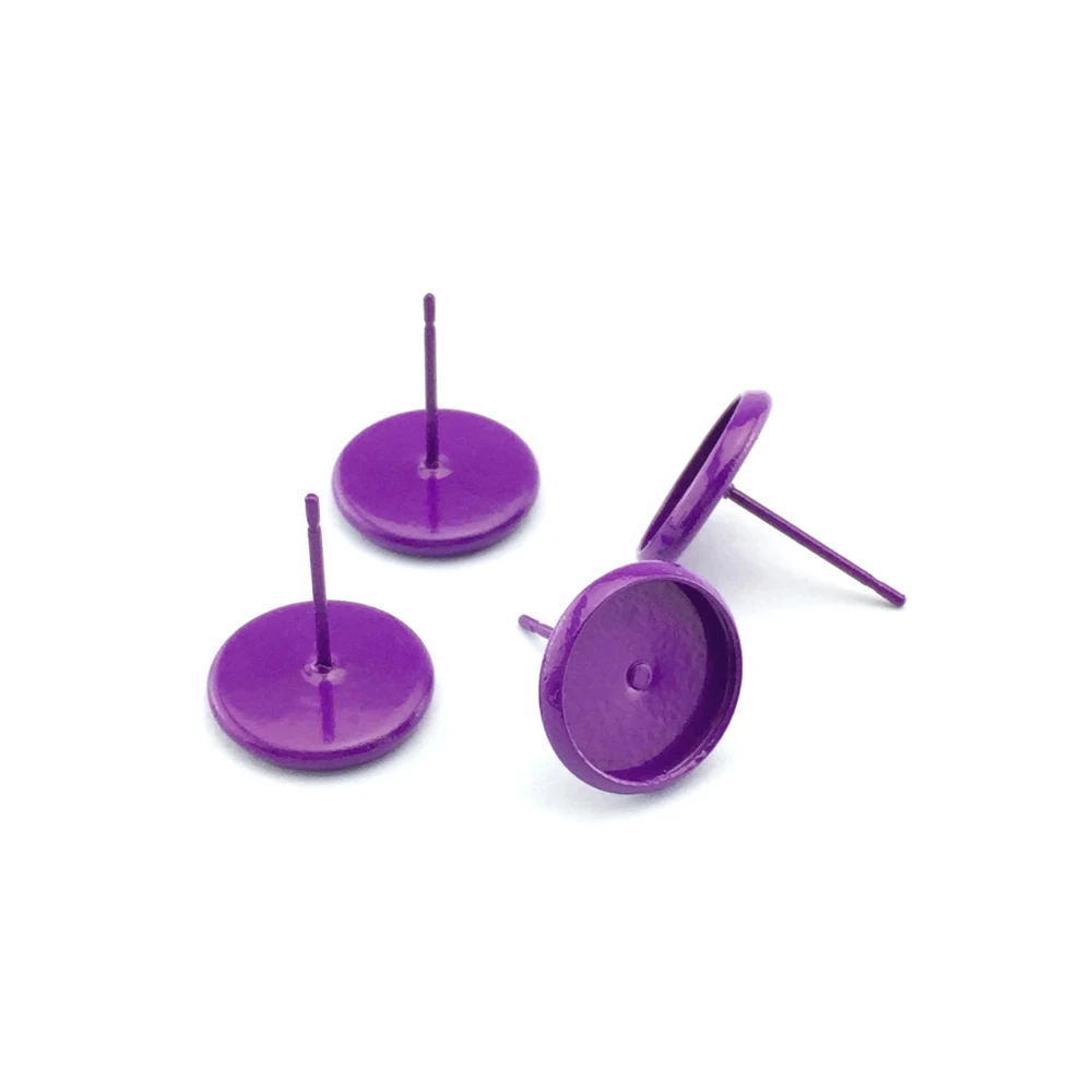 

12mm Stud Earring Round Glass Cabochon Purple Base Earring Setting Supplies for Jewelry 20pcs/lot 5