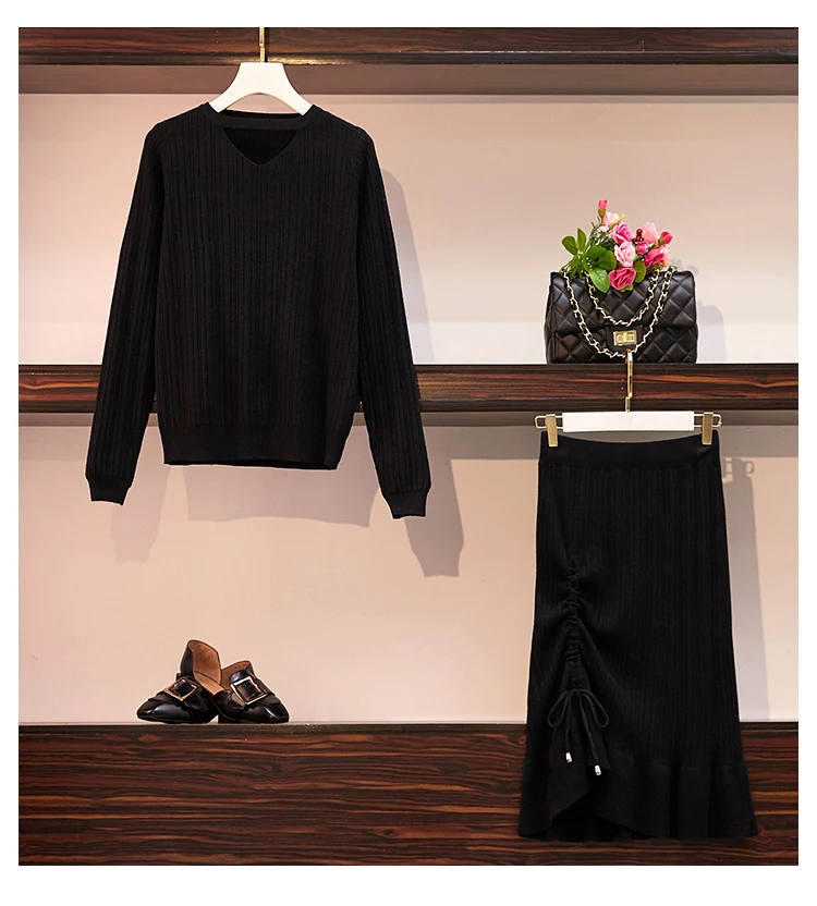 Женский трикотажный джемпер с длинным рукавом и v образным вырезом большие