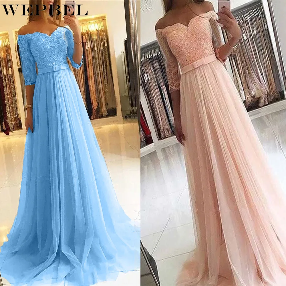

WEPBEL Dress Autumn Elegant Solid Color Lace Mesh Patchwork Dress Women's Casual Half Sleeve High Waist Slim Slash Neck Dress
