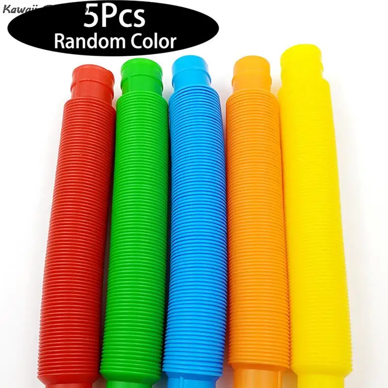 Mini tubos sensoriales para adultos y ni&ntilde;os, juguete antiestr&eacute;s para aliviar el estr&eacute;s, pl&aacute;stico, fuelle, 5 uds.-0