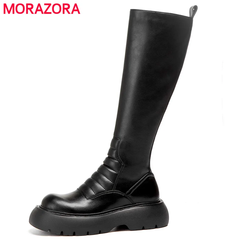 

Женские сапоги на молнии MORAZORA, черные сапоги до колена из натуральной кожи, на толстой подошве, осень 2022