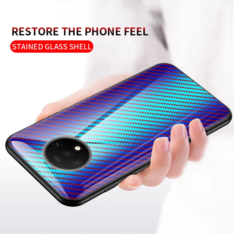 KEYSION Tempered Glass Case for Oneplus 7T Pro Carbon fiber Silicone Phone Back Cover 7 6 6T 1+7t 7TPro |