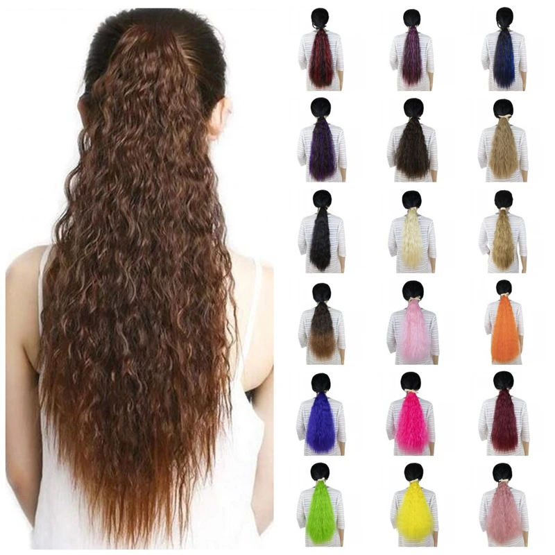 

Synthetic 24inch Long Afro Kinky Curly Ponytail Extensions Ribbon Drawstring Wrap Around Hair Tail Natural Fake Hair Piece