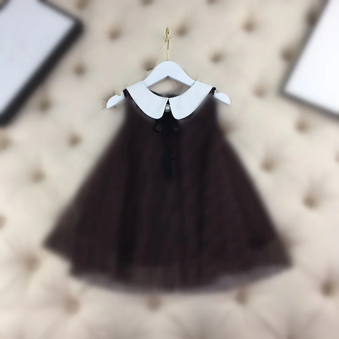 

2021 Summer top luxury brand baby collar bow brown girl's dress Y
