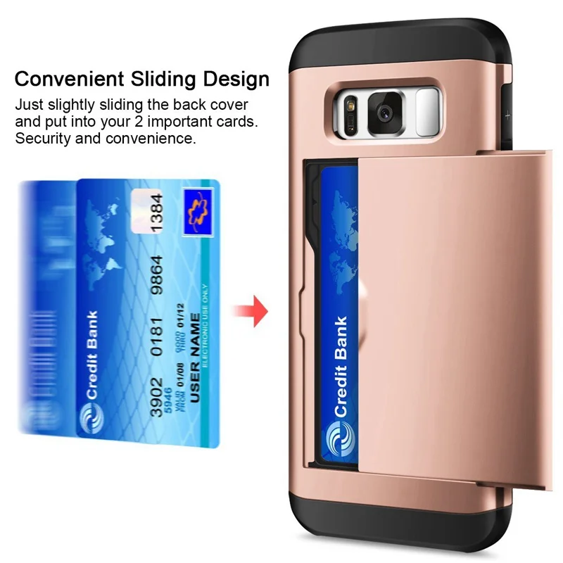 UPaitou Hybrid Armor Case for Samsung Galaxy S8 S7 S6 Edge Plus S5 S4 Wallet Card Holder Bumper Cover |