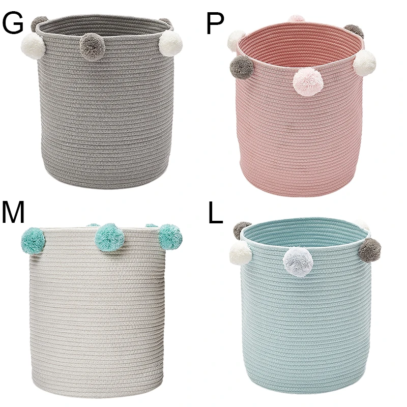 

4 Colors Laundry Basket Organizer Woven Cotton Rope Toys Basket Tall Laundry Basket Hamper Home Round Storage Baskets ^