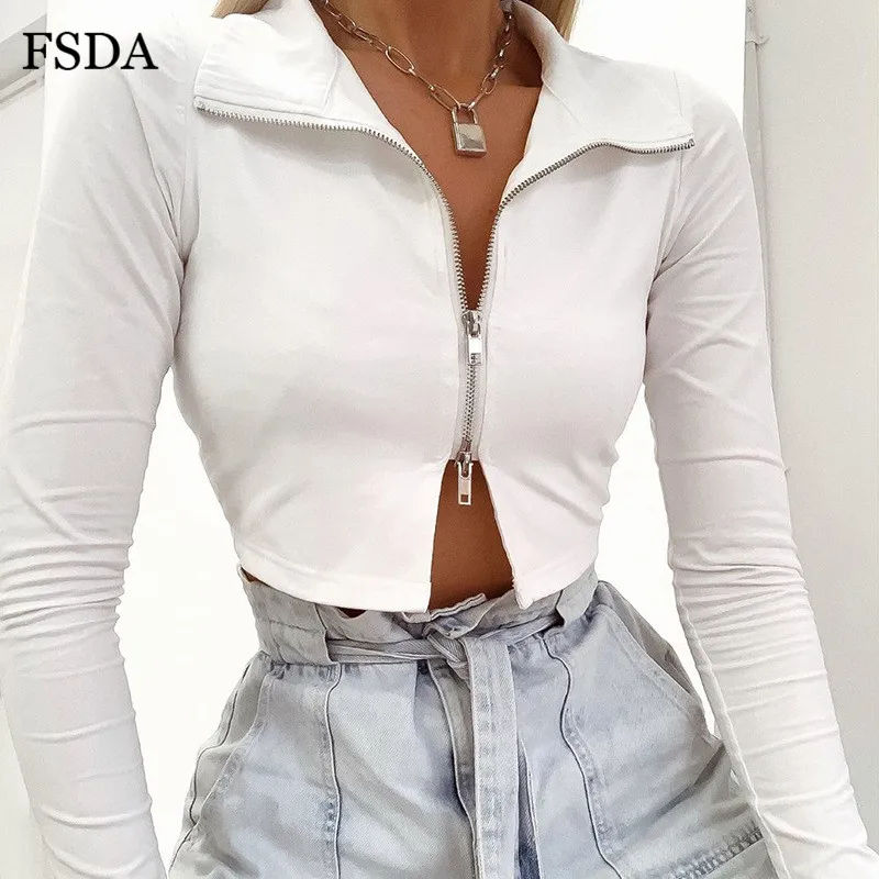 FSDA женский черный сексуальный короткий топ с v образным вырезом и длинным рукавом