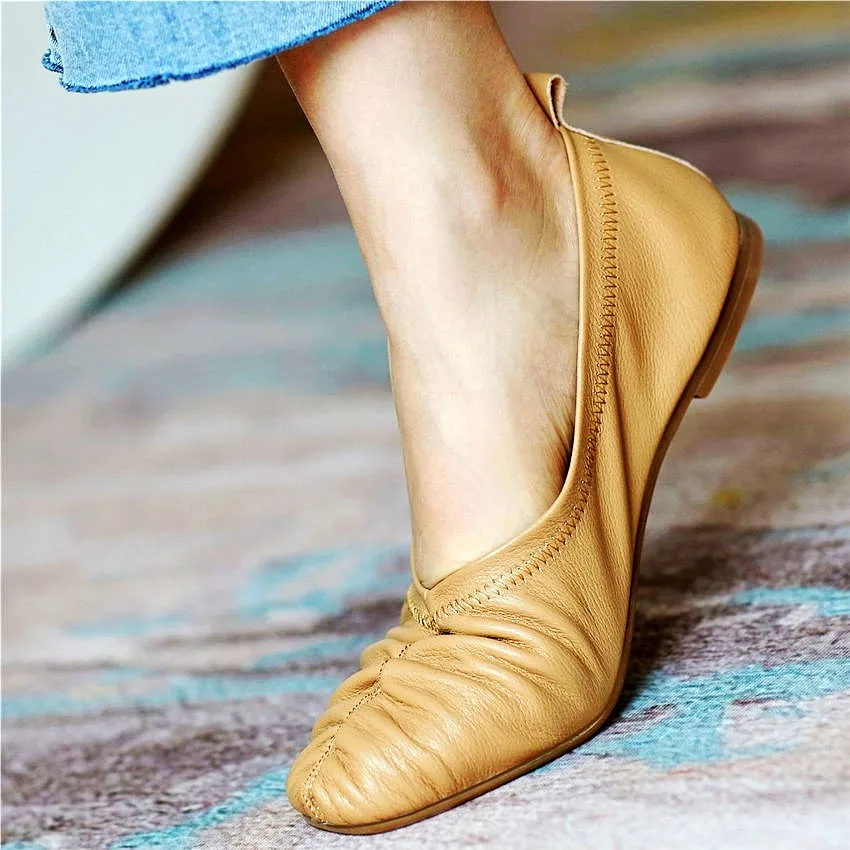 

Cute Flats Women Cow Leather Ballet Oxfords Loafers Slip On Round Toe Flats Ballets Comfort Office Elegant Shoes