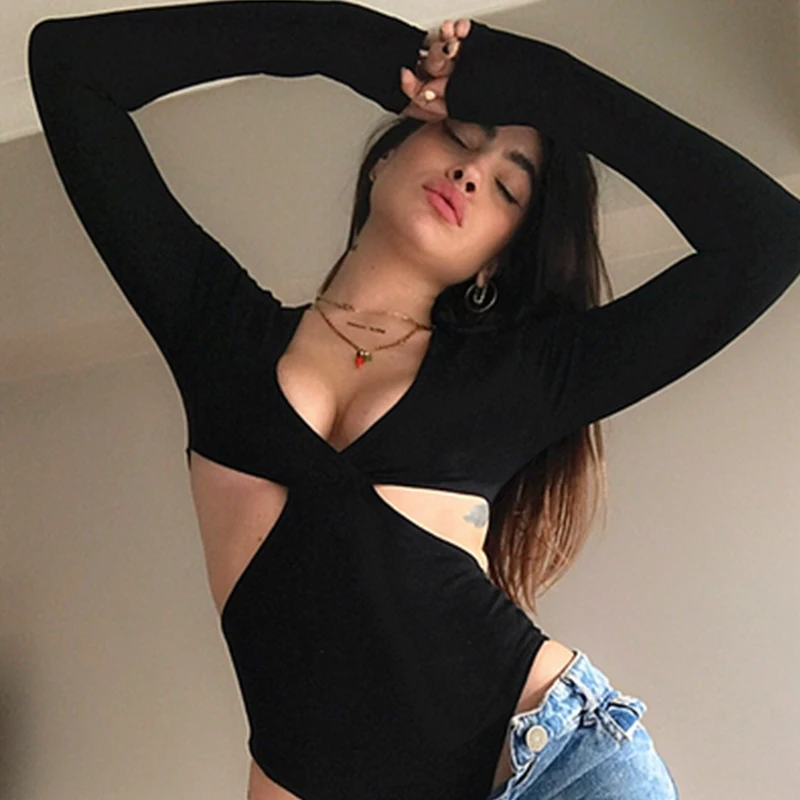 

women's sexy bodysuit V Neck Knitted Bodysuit Rompers Jumpsuit 2021 Casual One-pieces Bodysuits body y2k Women Black Long Sleeve
