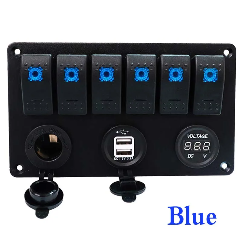 Product A-Blue 6 банд светодиодный перекидной клавишный выключатель панель 12 В 24 в выключатель 3.1A двойной USB зарядное устройство 5 В мощность прикуривателя вольтметр для розетки - Цвет: Product A-Blue