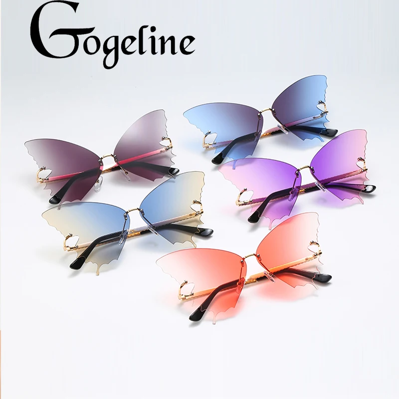 

2020 Rimless Butterfly Sunglasses Women Ocean Lens Sun Glasses Oversize Fashion Metal Shades Gradient UV400 Glasses Oculos