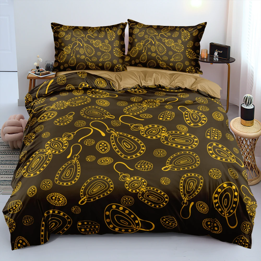 

3D Golden Pattern Duvet Cover Set Intense Color Comforter Cover Pillow Shams Twin Queen King Size Comfortable Bed Collection