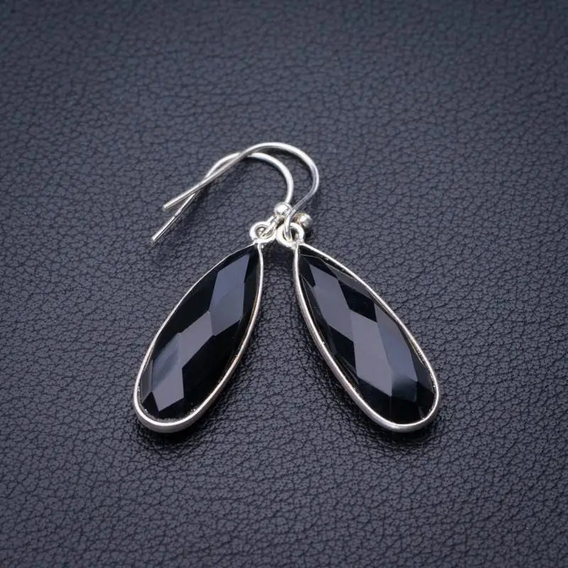 

StarGems Natural Black Onyx Handmade 925 Sterling Silver Earrings 1.5" E1838