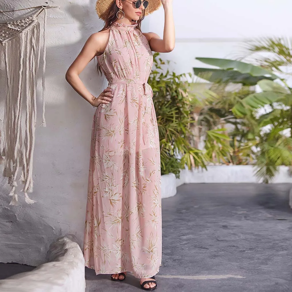 

2021 New Dress Women's Print Down Swing Sleeveless Dress Long Princess Dresses for Women 2020 vestido de mujer Summer Dress