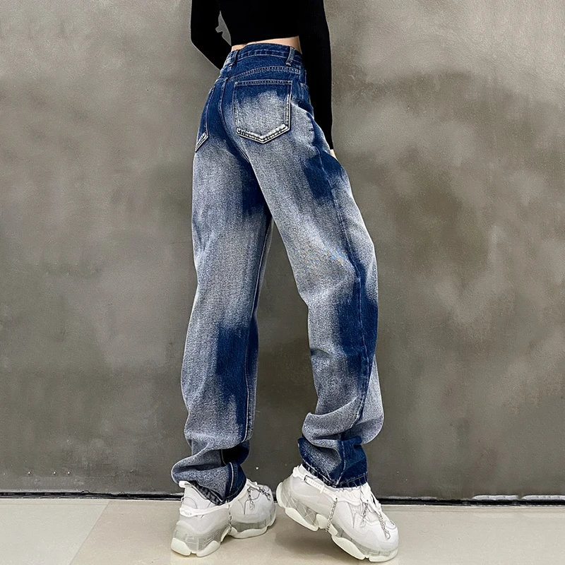 CHICEVER Hit Color Jeans For Women High Waist Full Length Straight Wide Leg Pants Female 2021 Spring Clothes Korean Fashion Tide